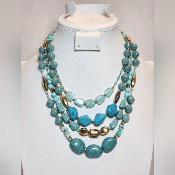 Bocar Goldtone and Faux Turquoise Multi-layered 4 Strand Necklace - Picture 1 of 12